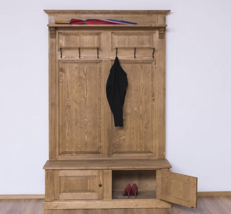 Garderobe aus Massivholz mit 6 Haken und 2 Staufächern