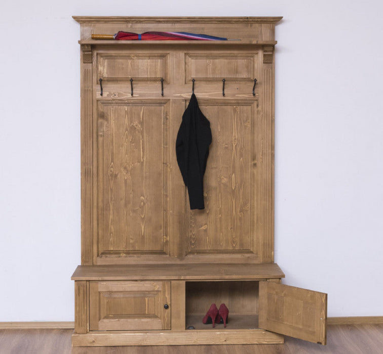 Garderobe aus Massivholz mit 6 Haken und 2 Staufächern