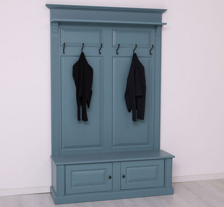 Garderobe aus Massivholz mit 6 Haken und 2 Staufächern #1