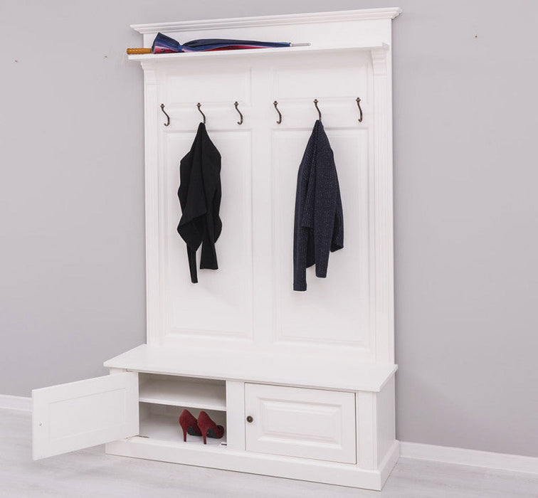 Garderobe aus Massivholz mit 6 Haken und 2 Staufächern #1