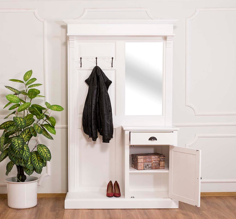 Garderobe aus Massivholz mit Spiegel und Schrankablage