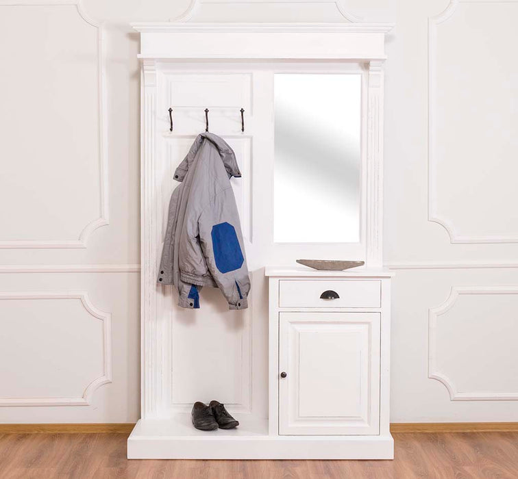 Garderobe aus Massivholz mit Spiegel und Schrankablage