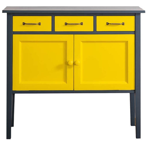 Sideboard aus Massivholz mit drei Schubladen - Anthrazit - Gelb