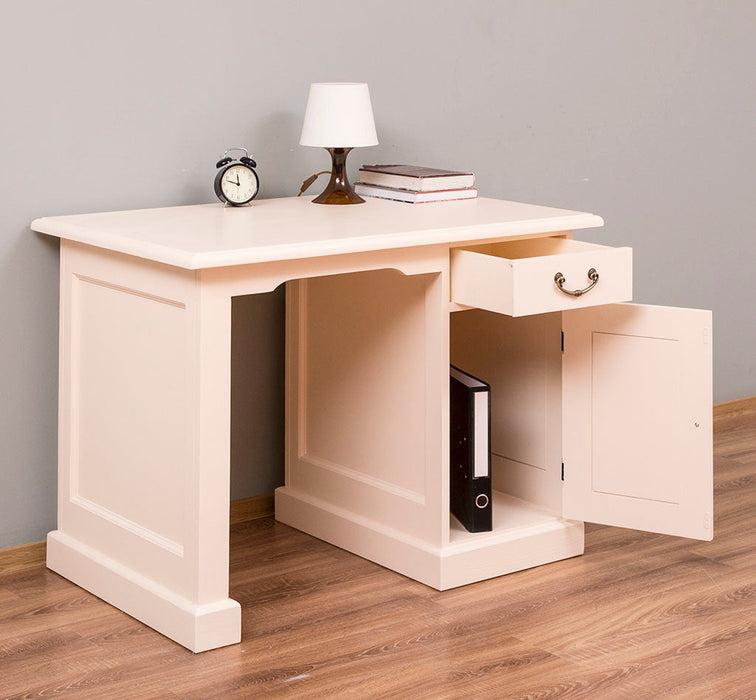 Kleiner Massivholz Schreibtisch mit Ledereinlage und Geheimfach