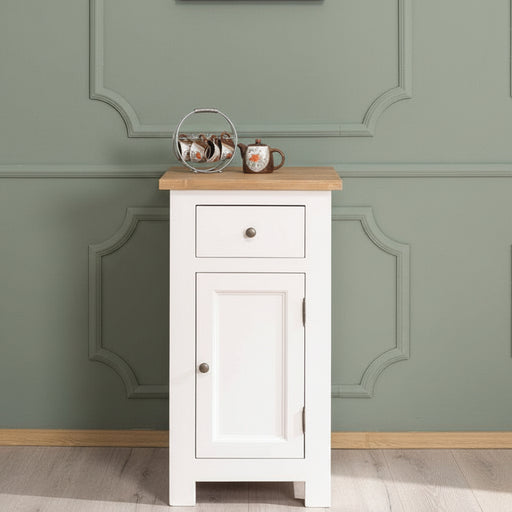 Schmales Küchenmodul aus Massivholz - Weiß - Eichenplatte