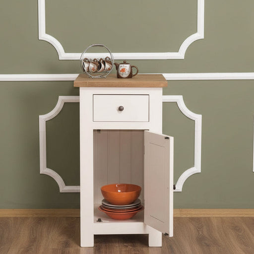 Schmales Küchenmodul aus Massivholz - Weiß - Eichenplatte