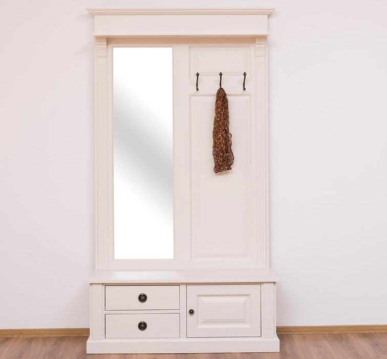 Garderobe aus Massivholz mit Spiegel und Staufächern