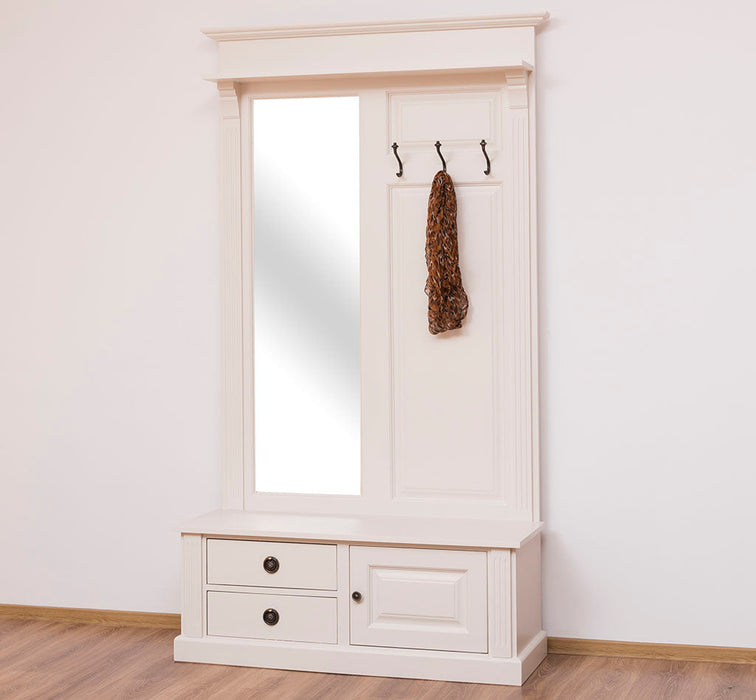 Garderobe aus Massivholz mit Spiegel und Staufächern