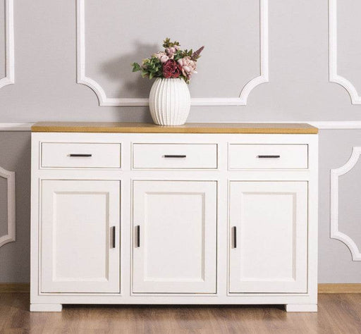 Sideboard aus Massivholz mit 3 Schubladen und 3 Türen - Vintage - Weiß Natur