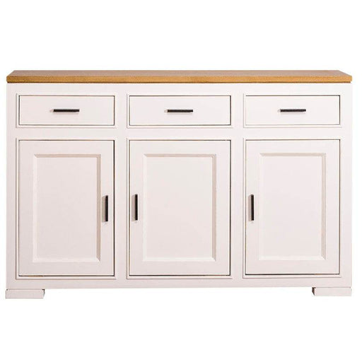 Sideboard aus Massivholz mit 3 Schubladen und 3 Türen - Vintage - Weiß Natur