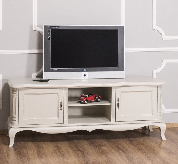 TV Sideboard aus Massivholz mit 2 Türen | Kommode mit geschwungenen Füßen | Barock