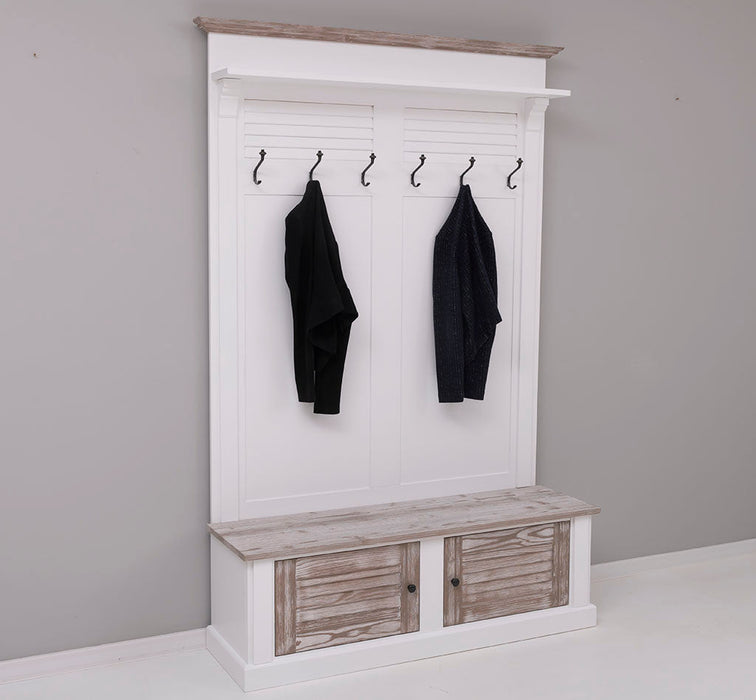 Garderobe aus Massivholz mit Sitzfläche | 6 Haken und Schuhschrank