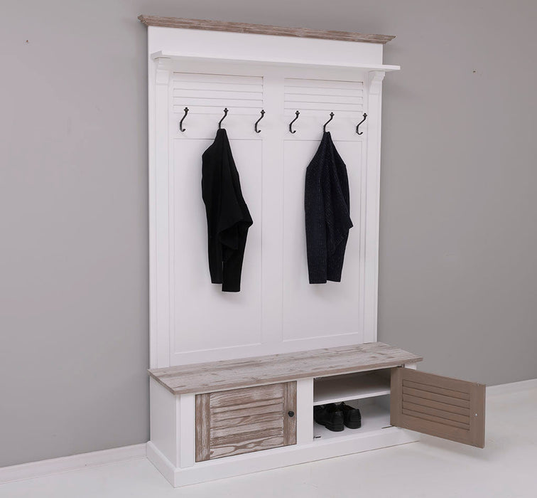 Garderobe aus Massivholz mit Sitzfläche | 6 Haken und Schuhschrank