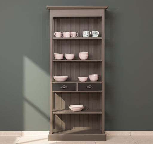 Schlankes Regal aus Massivholz mit 2 Schubladen -Grau - Antik dunkel